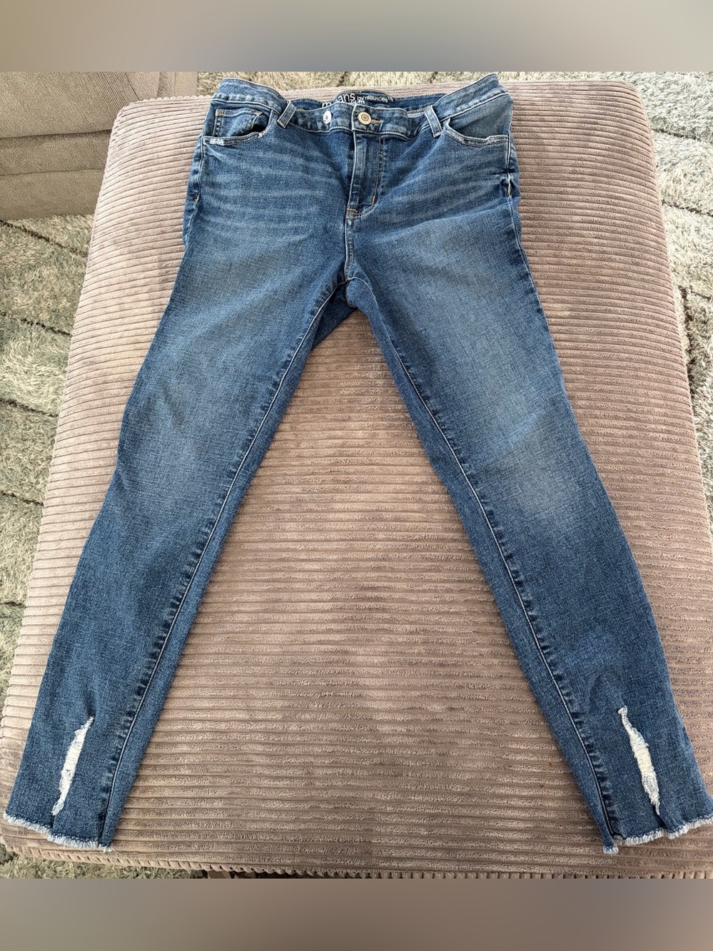 Maurices Double Button Dark Blue Skinny Jeans with Ankle Slit
